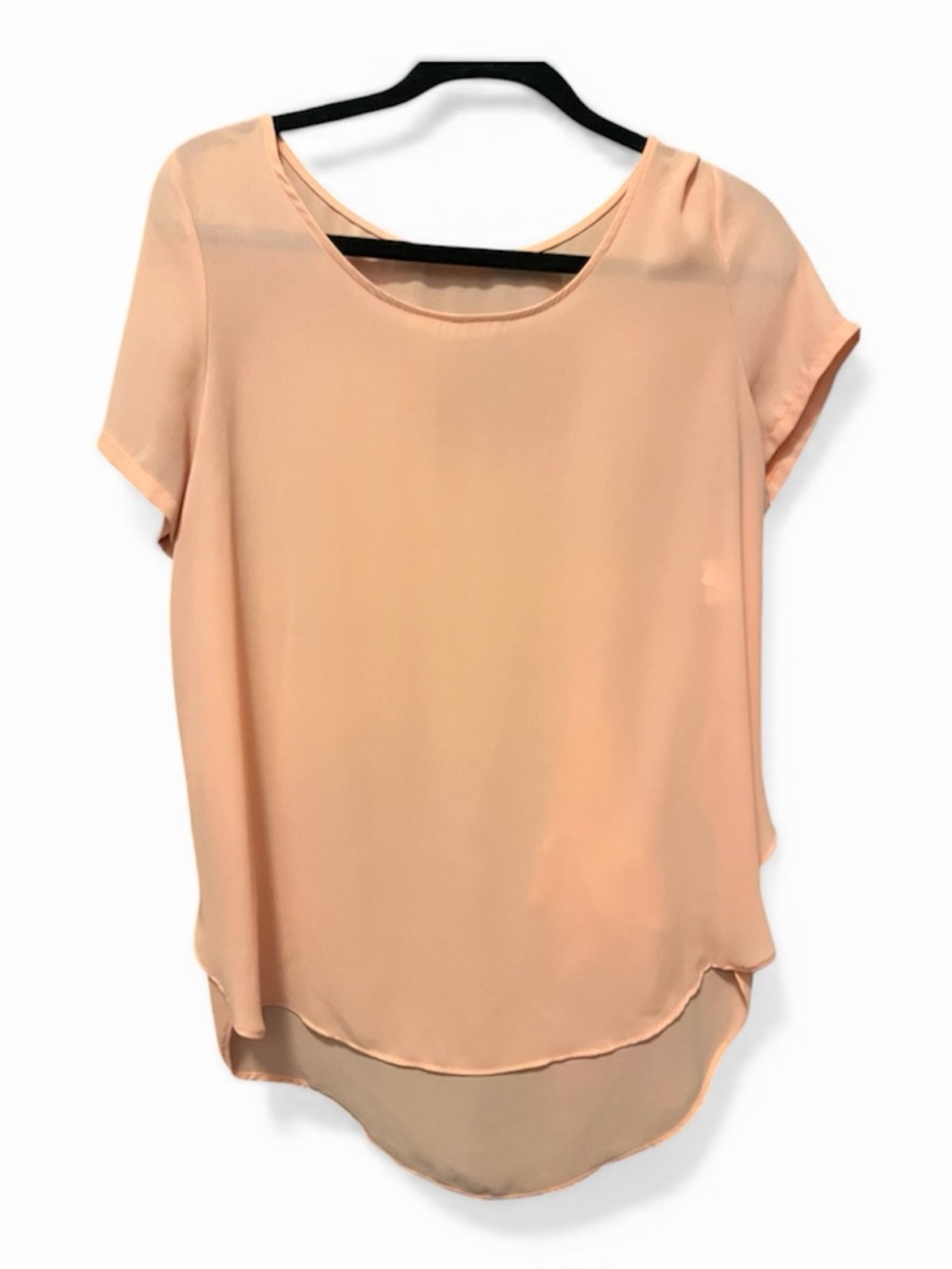 Lush Boutique Sheer Orange Side Split hem Short Sleeve Blouse